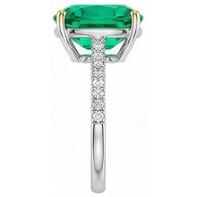 Colombian Emerald Cushion Gemstone Ring in 14 Karat Two Tone Gold – profile view