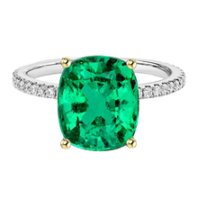 Colombian Emerald Cushion Gemstone Ring in 14 Karat Two Tone Gold – main view
