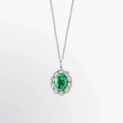 Green Emerald & Natural Earth Mined Diamonds 4.25 Carats Lady Gemstone Pendant Necklace