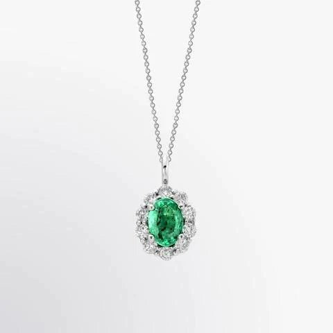 Green Emerald & Diamonds 4.25 Carats Lady Gemstone Pendant Necklace