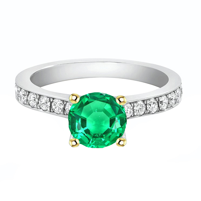 Round Brilliant Colombian Emerald ring in Two-Tone 14K Gold – main view