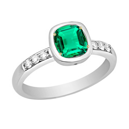 Precious Stone Ring Two-Tone 14K Gold with Fine Emerald – main view