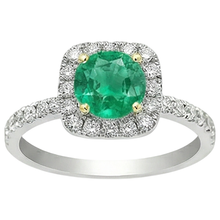Genuine Fine Emerald Precious Stone Ring 3 ct 14K Two Tone Gold – front view