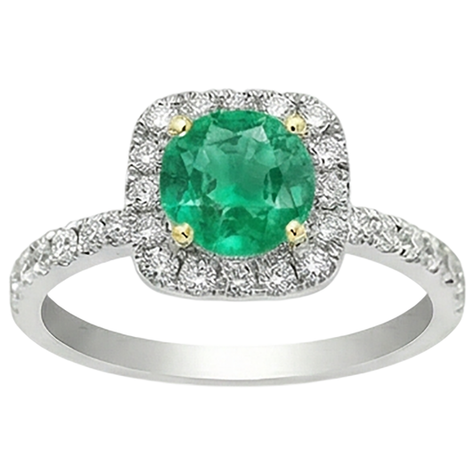 Genuine Fine Emerald Precious Stone Ring 3 ct 14K Two Tone Gold – front view