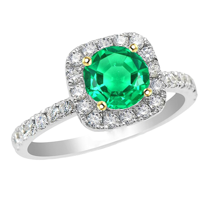 Round Brilliant Fine Emerald ring in 14K Two Tone Gold – main view