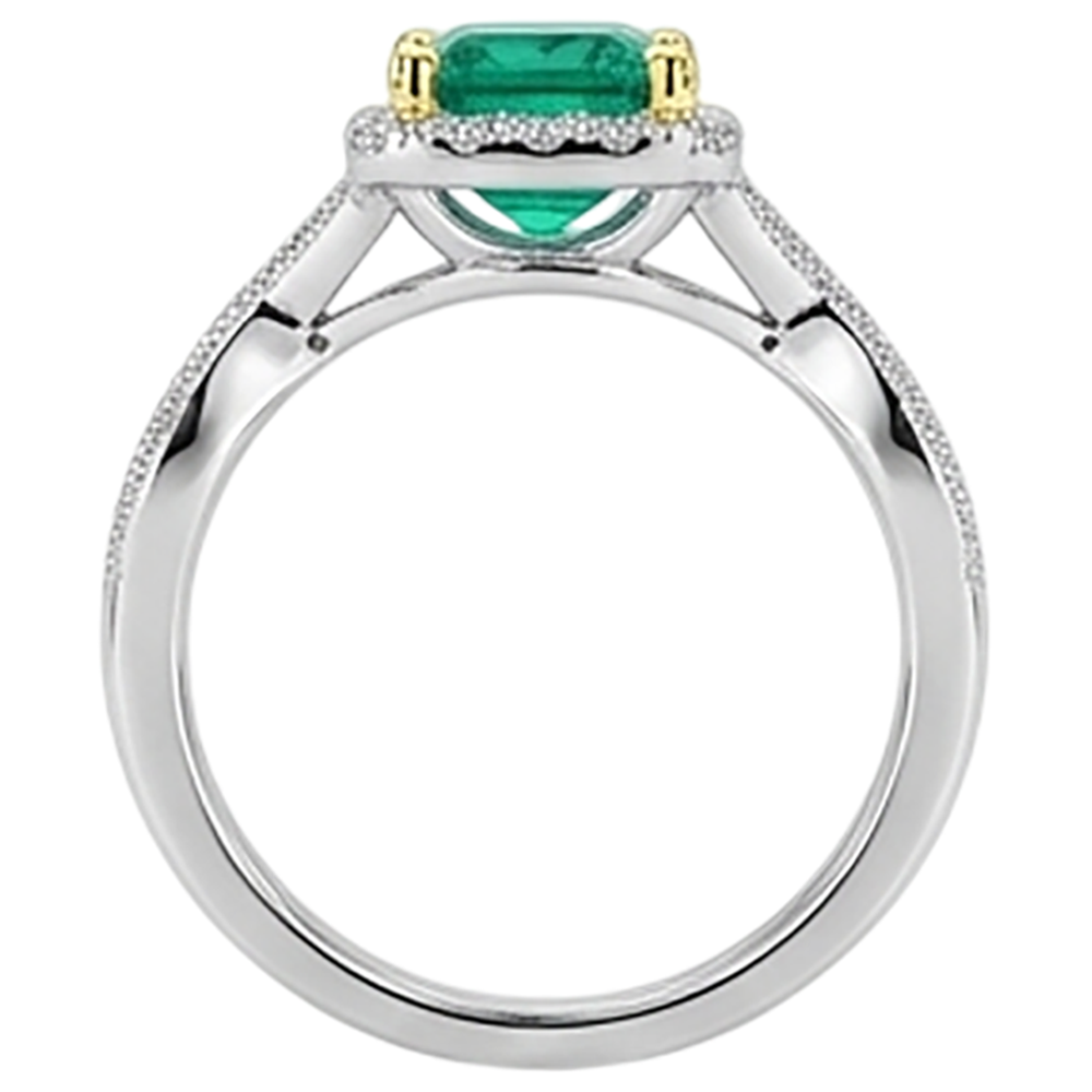 Natural Fine Emerald Gemstone Ring 2.50 ct 14 Karat Two Tone Gold – back view
