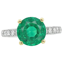 Real Colombian Emerald Precious Stone Ring 2.50 ct Two-Tone 14K Gold – front view