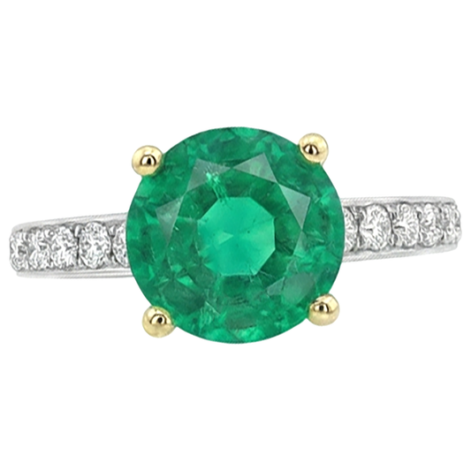 Real Colombian Emerald Precious Stone Ring 2.50 ct Two-Tone 14K Gold – front view