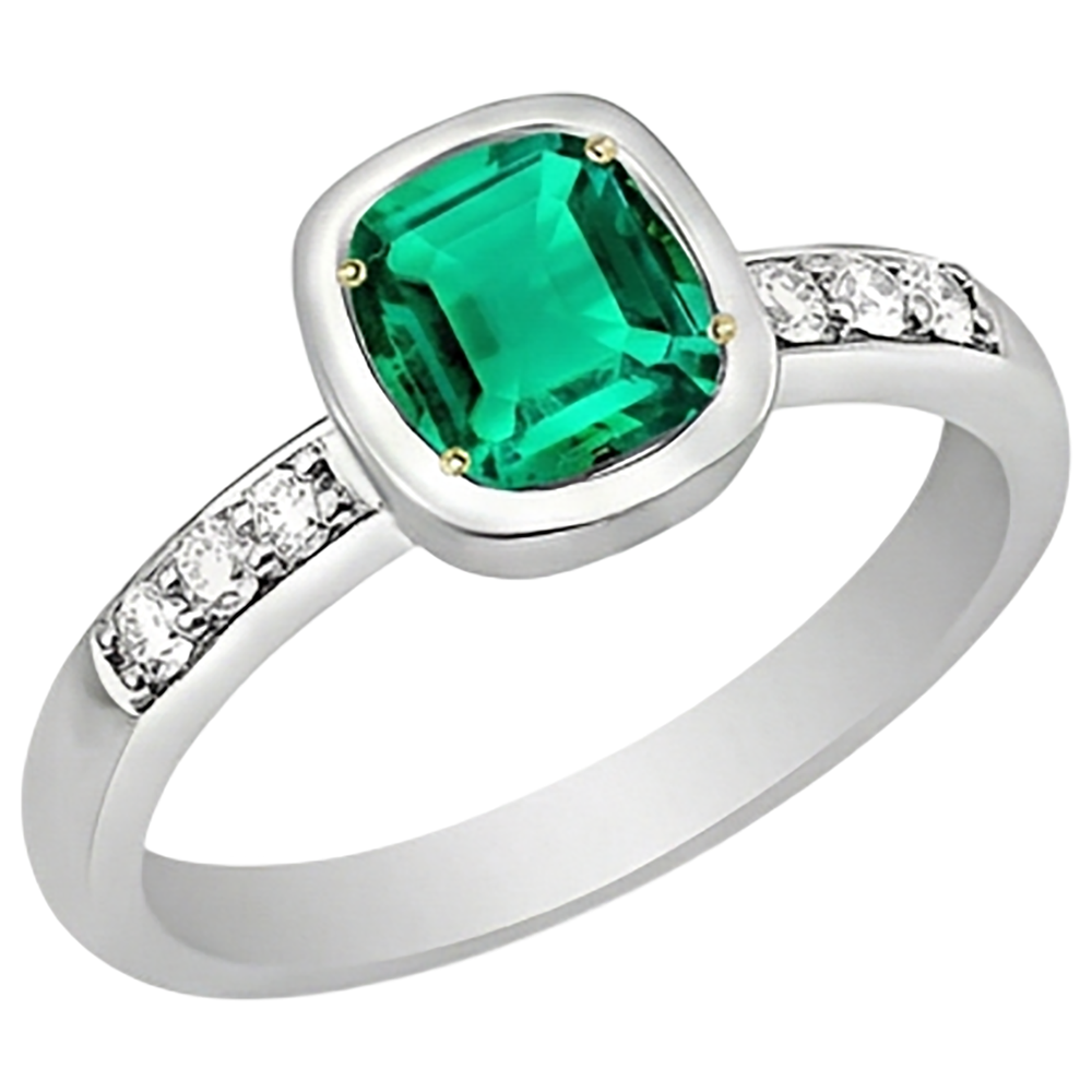 Precious Stone Ring Two-Tone 14K Gold with Fine Emerald – side view