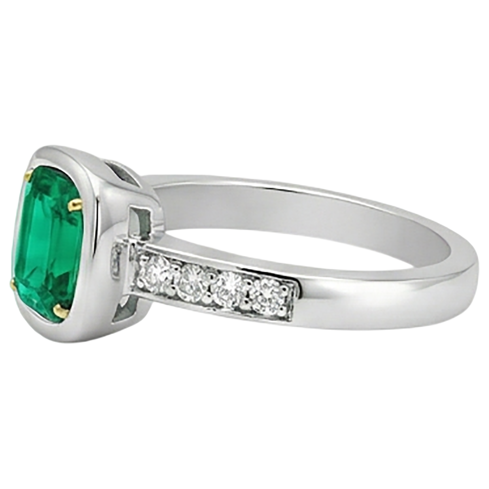 Precious Stone Ring Two-Tone 14K Gold with Fine Emerald – top view