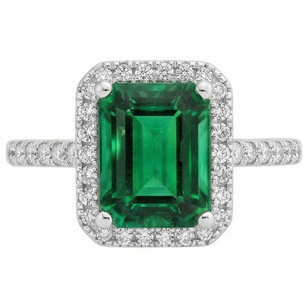 Green Emerald Gemstone Engagement Ring
