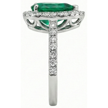 Green Emerald Gemstone Ring With Halo Natural Earth Mined Diamond 3.75 Carats White Gold 14K