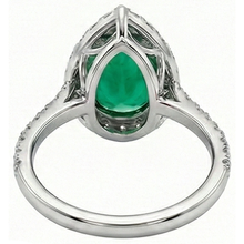 Green Emerald Gemstone Ring With Halo Natural Earth Mined Diamond 3.75 Carats White Gold 14K