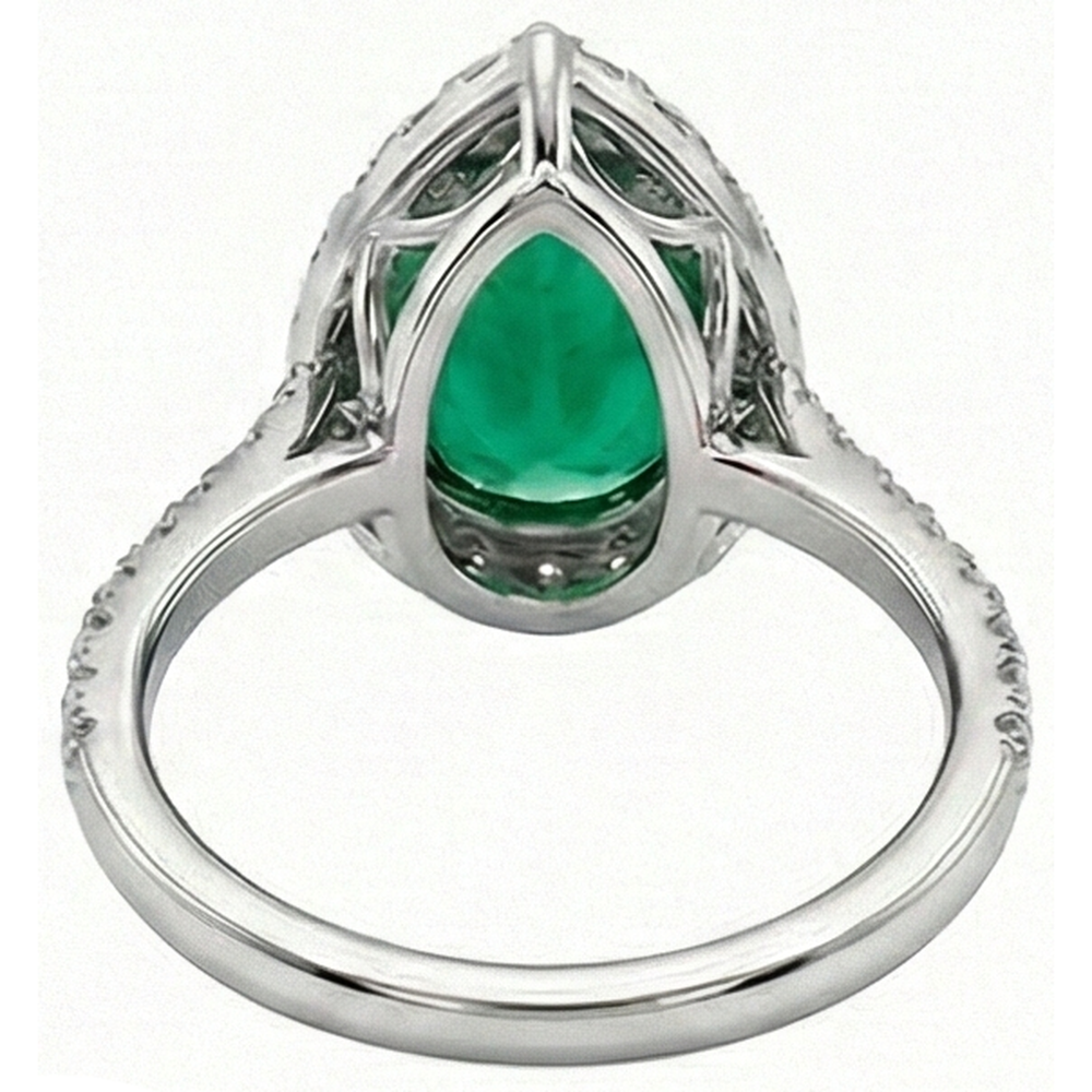 Green Emerald Gemstone Ring With Halo Natural Earth Mined Diamond 3.75 Carats White Gold 14K