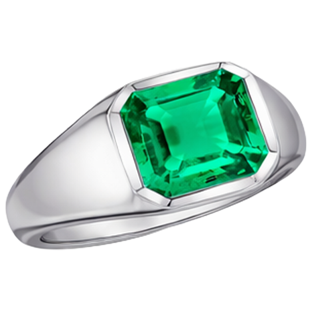 Precious Stone Ring 14K White Gold with Fine Emerald – front view