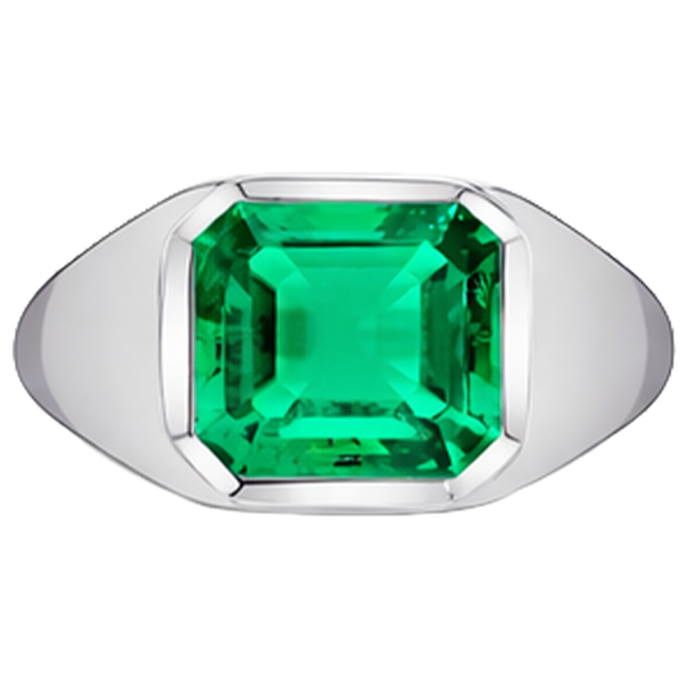 Asscher Fine Emerald ring in 14K White Gold – side view