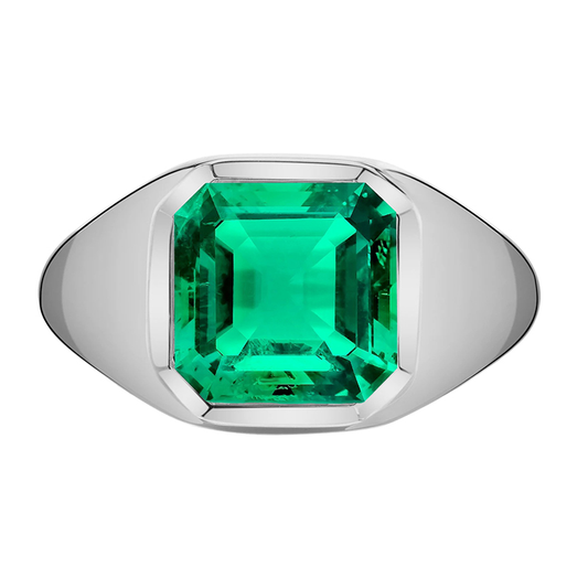 Fine Emerald Asscher Precious Stone Ring in 14K White Gold – main view