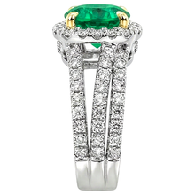 Round Brilliant Colombian Emerald ring in Two-Tone 14K Gold – back view