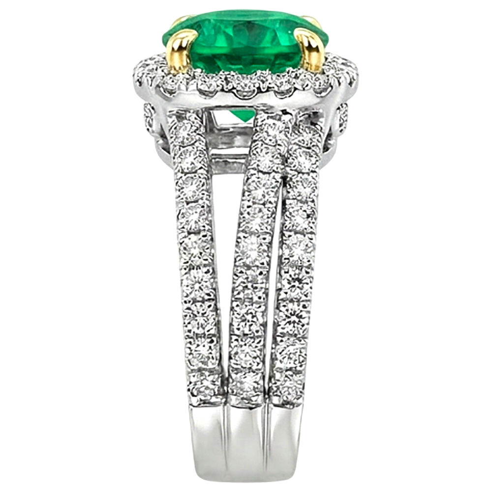 Round Brilliant Colombian Emerald ring in Two-Tone 14K Gold – back view