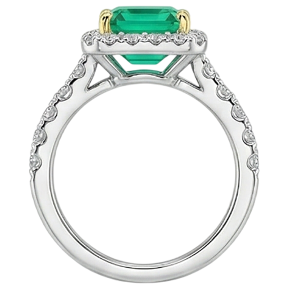 Asscher Cut Emerald ring in 14 Karat Two Tone Gold – detail view