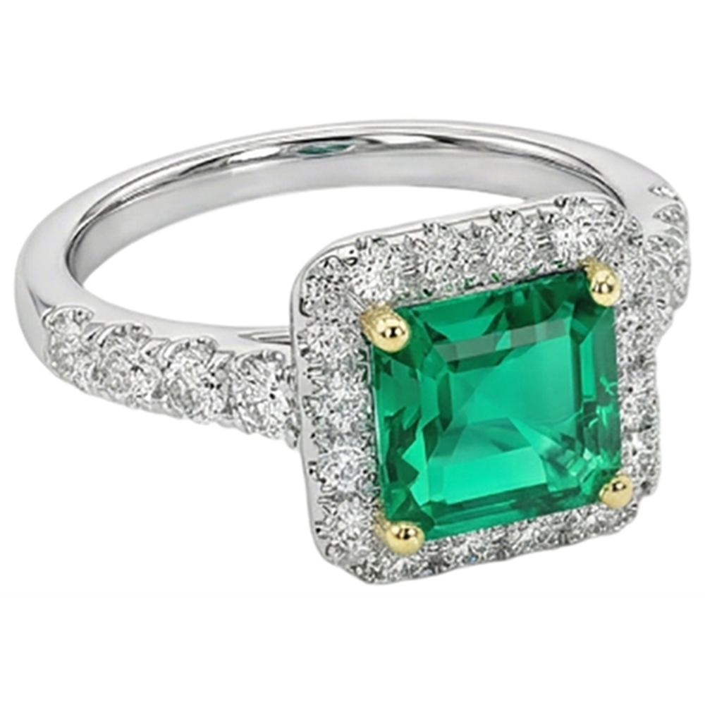 Asscher Cut Emerald ring in 14 Karat Two Tone Gold – side view