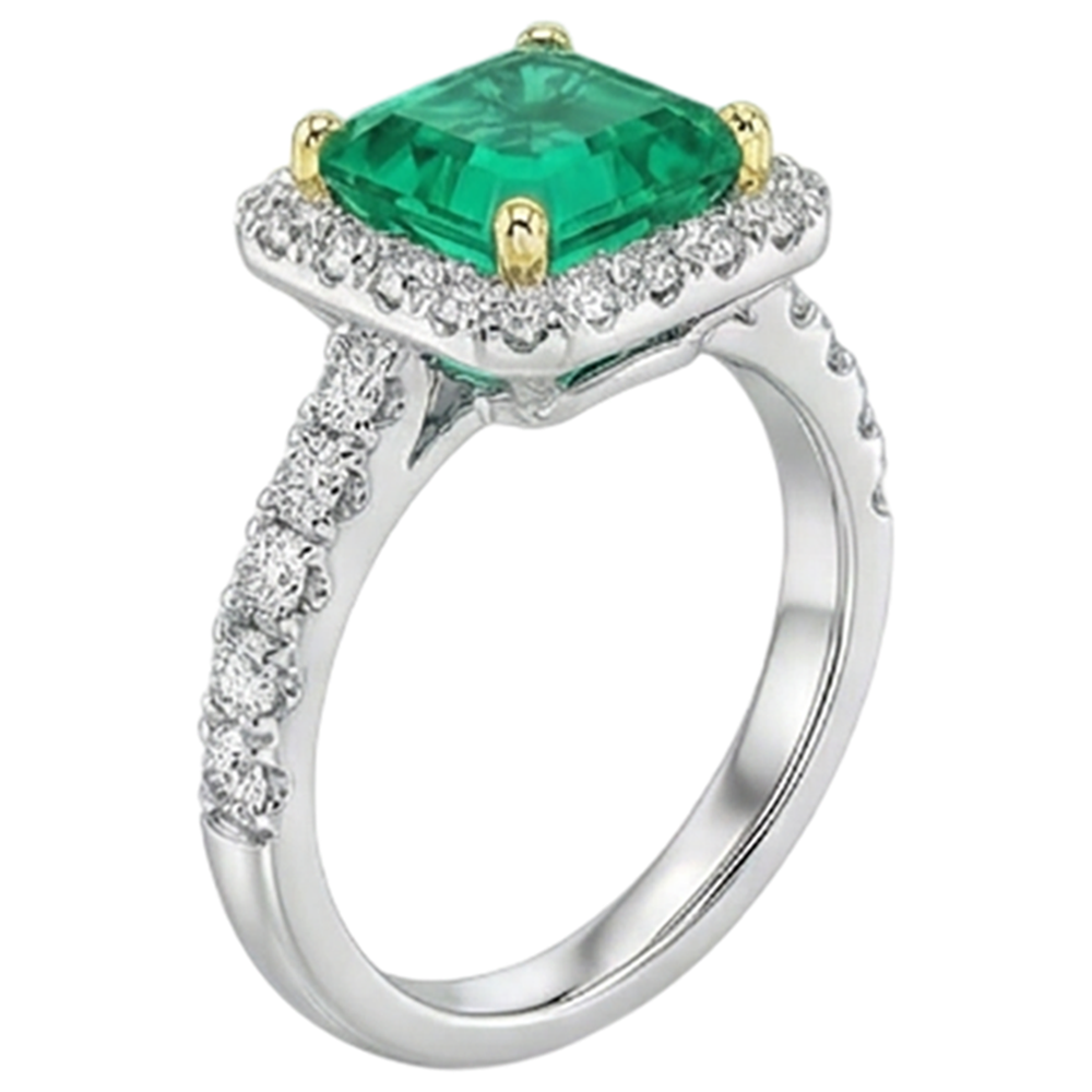 Genuine Emerald Precious Stone Ring 3.50 ct 14 Karat Two Tone Gold – angle view