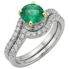 Round Brilliant Colombian Emerald ring in Two-Tone 14K Gold – side view