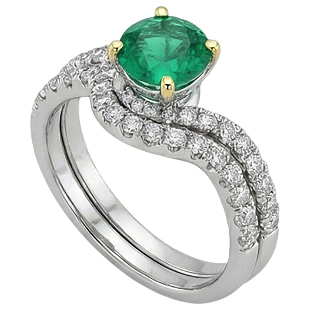 Colombian Emerald Colored Stone Ring 2.50-ct Two-Tone 14K Gold – profile view