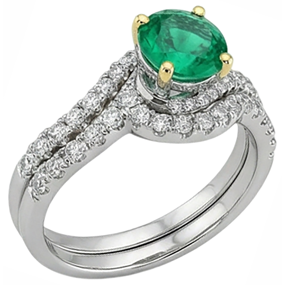 Colored Stone Ring Two-Tone 14K Gold with Colombian Emerald – top view