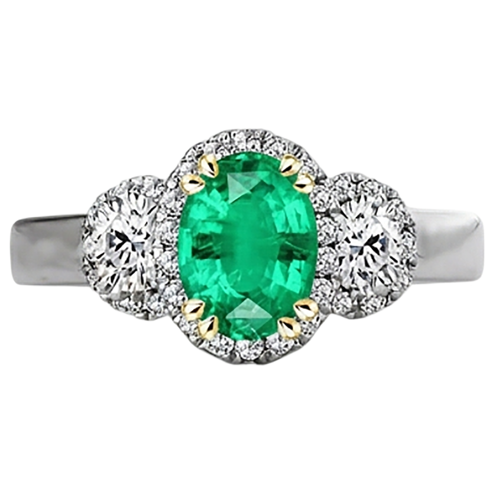 Genuine Emerald Precious Stone Ring 2.50 ct Two-Tone 14K Gold – front view