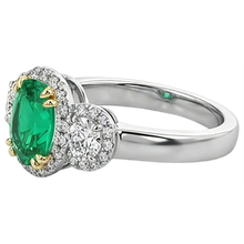 Emerald Oval Precious Stone Ring in Two-Tone 14K Gold – top view