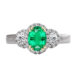 Two-Tone 14K Gold Anniversary Band Emerald Precious Stone Ring