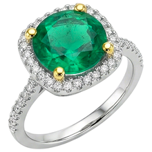 Round Brilliant Colombian Emerald ring in Two-Tone 14K Gold – angle view
