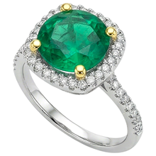 Round Brilliant Colombian Emerald ring in Two-Tone 14K Gold – profile view