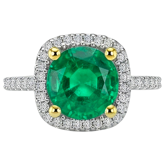 Gemstone Ring Two-Tone 14K Gold with Colombian Emerald – front view