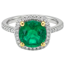 Colombian Emerald Round Brilliant Gemstone Ring in Two-Tone 14K Gold – side view