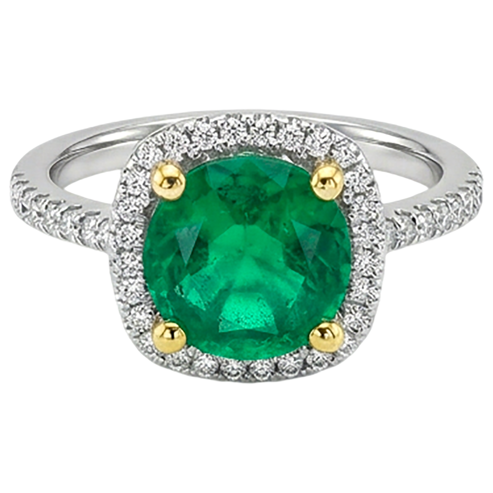 Colombian Emerald Round Brilliant Gemstone Ring in Two-Tone 14K Gold – side view