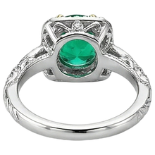 Round Cut Colombian Emerald ring in 14K Two Tone Gold – back view