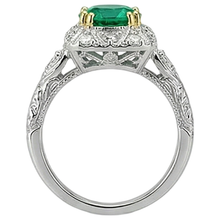 Colored Stone Ring 14K Two Tone Gold with Colombian Emerald – top view