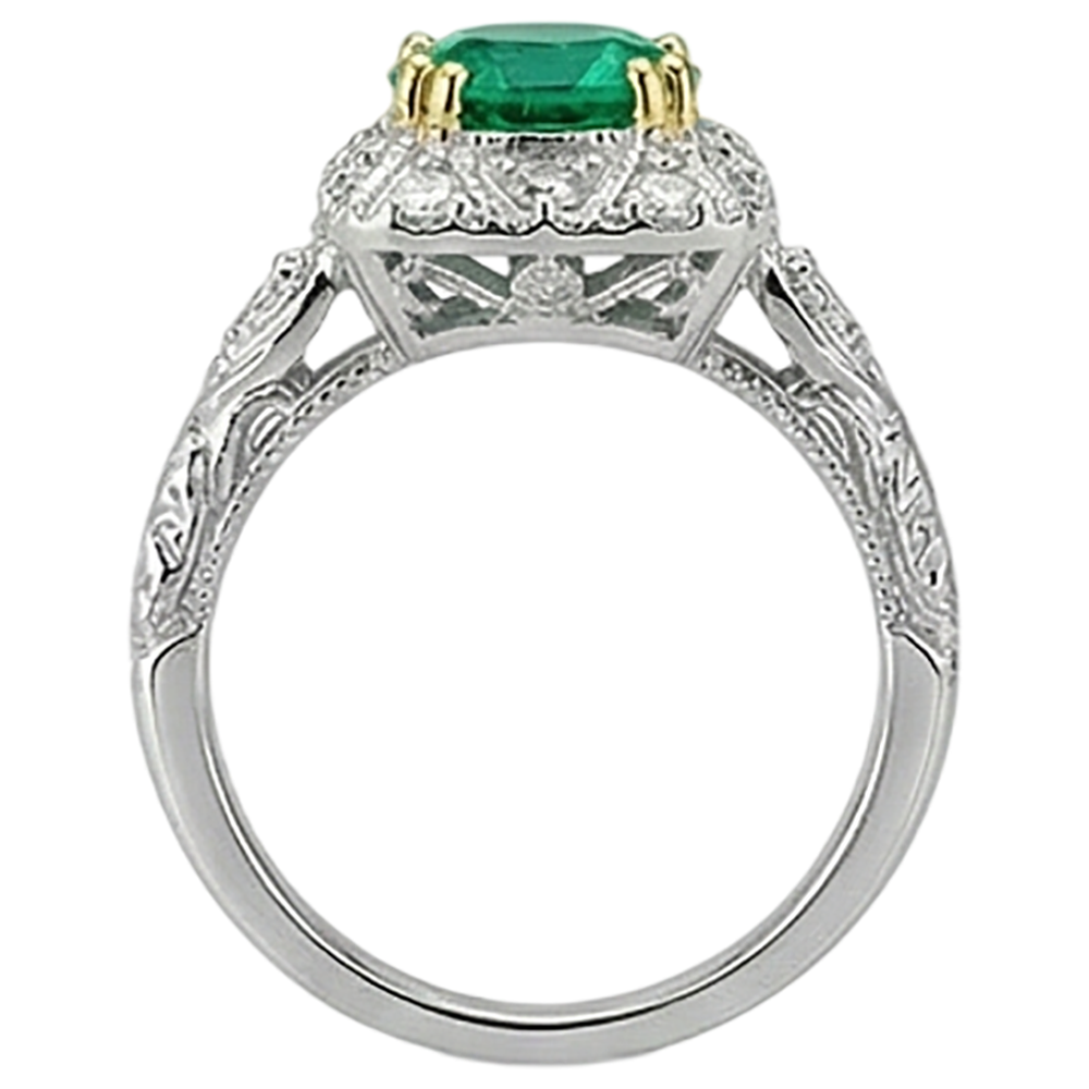 Colored Stone Ring 14K Two Tone Gold with Colombian Emerald – top view