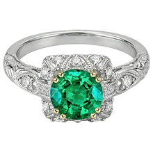 Colored Stone Ring 14K Two Tone Gold with Colombian Emerald – angle view