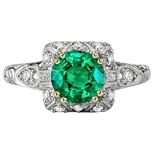 Colored Stone Ring 14K Two Tone Gold with Colombian Emerald – front view