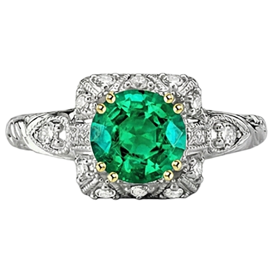 Colored Stone Ring 14K Two Tone Gold with Colombian Emerald – front view