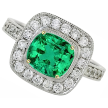 Colombian Emerald Colored Stone Ring 2-ct 14K Two Tone Gold – front view