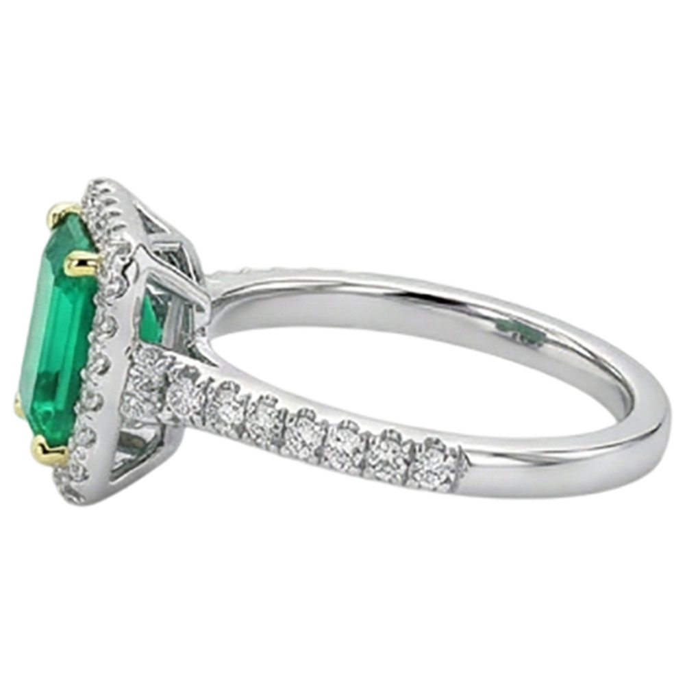 Colombian Emerald Precious Stone Ring 2-ct 14K Two Tone Gold – top view