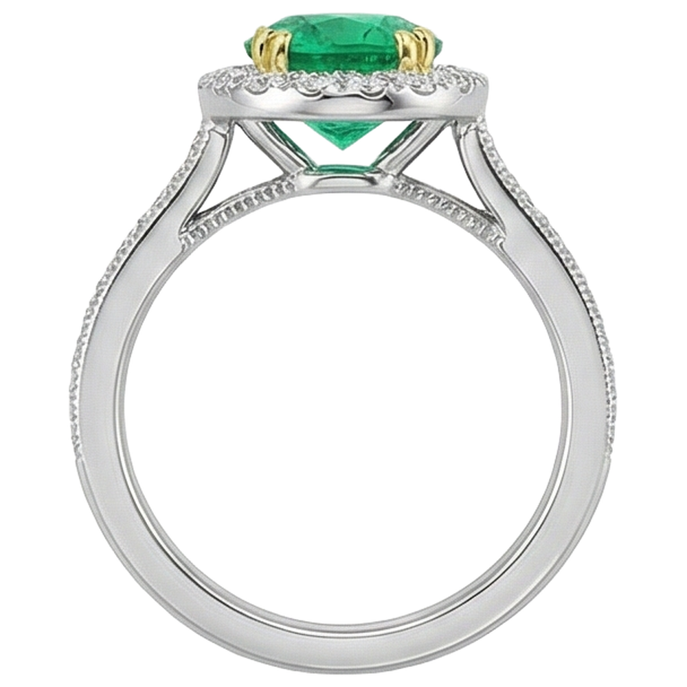 Natural Colombian Emerald Gemstone Ring 2.50 ct 14 Karat Two Tone Gold – top view