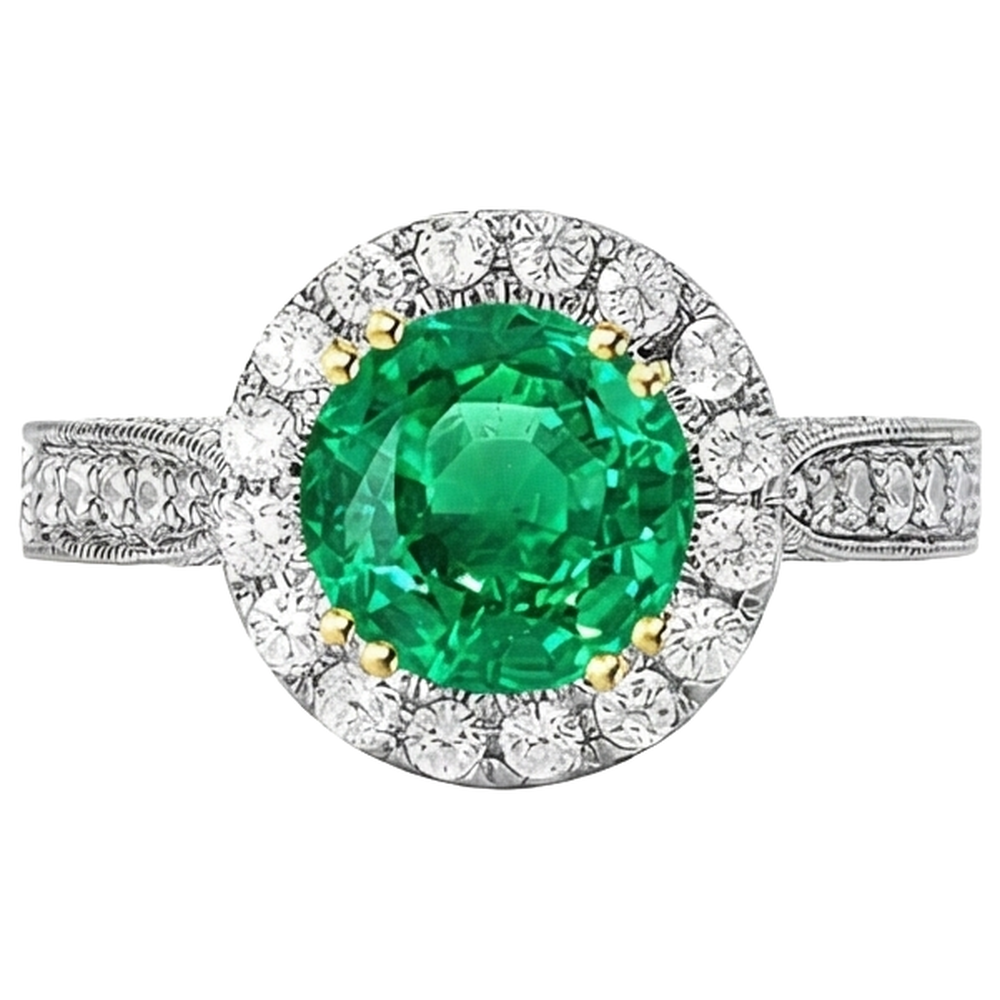 Natural Colombian Emerald Gemstone Ring – front view