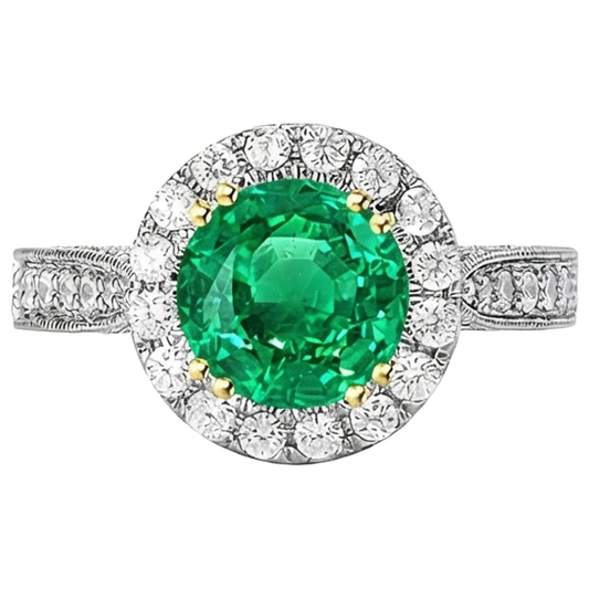 Natural Colombian Emerald Gemstone Ring – front view