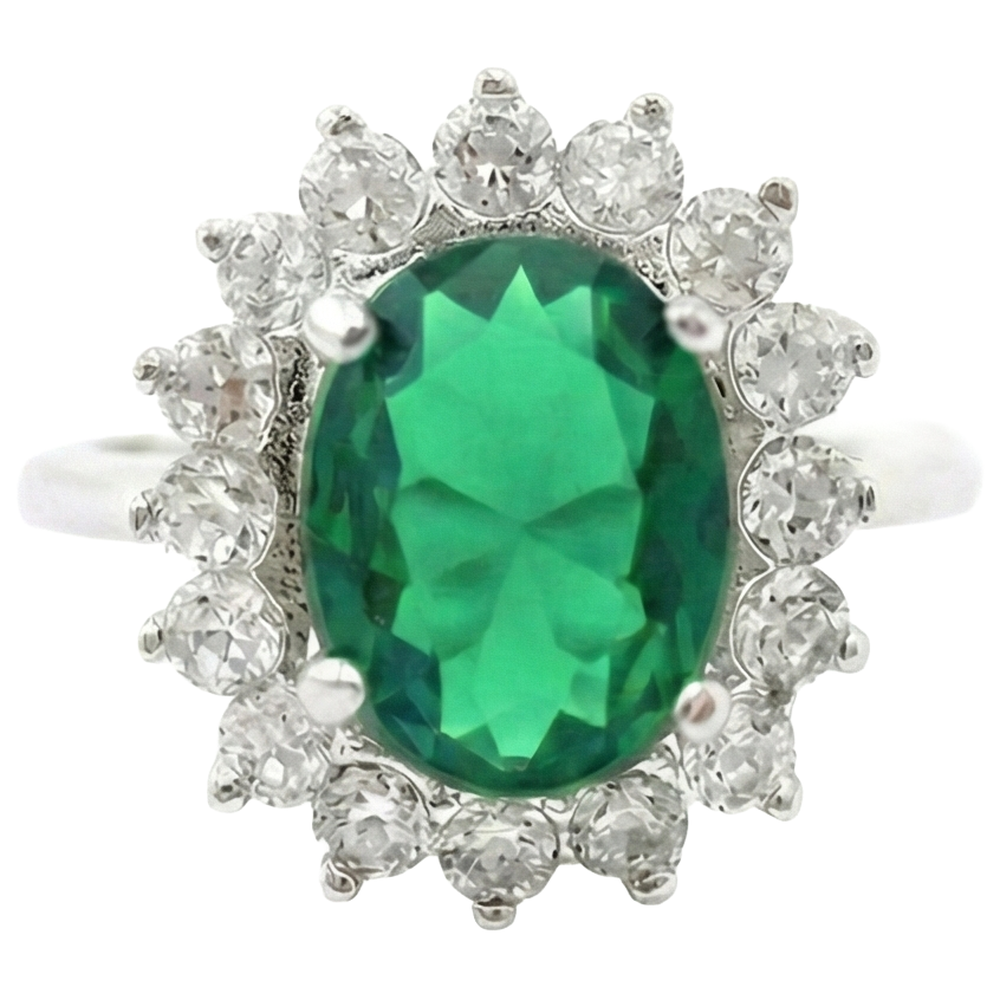 Green Emerald Halo Engagement Ring