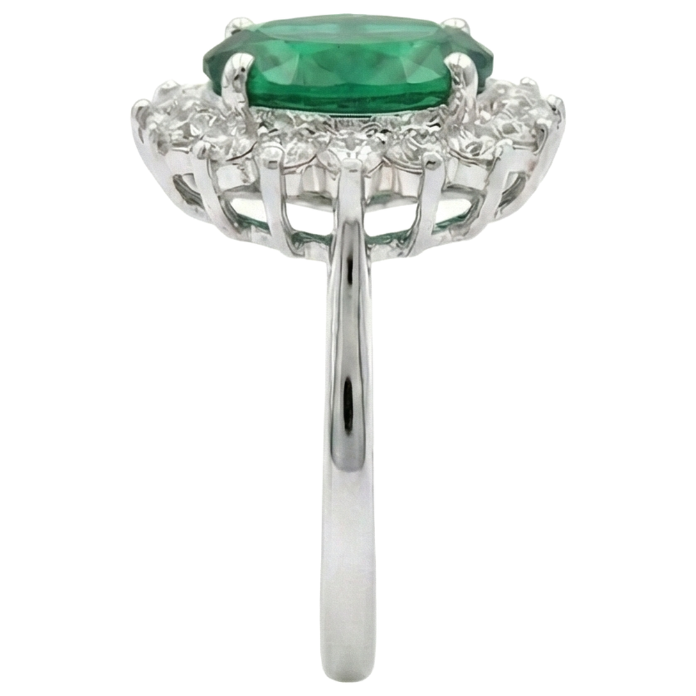 Green Emerald Halo Engagement Ring